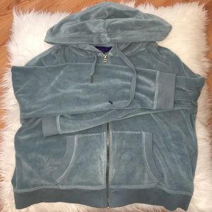 denim blue,fuzzy, zip up hoodie.